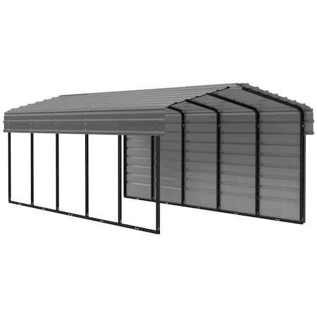 Arrow Storage Products Galvanized Steel Carport, W/ 1-Sided Enclosure, Compact Car Metal Carport Kit, 10'x24'x7', Charcoal CPHC102407ECL1